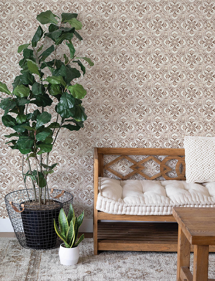 Marjoram Light Grey Floral Tile Wallpaper  | Brewster Wallcovering - The WorkRm