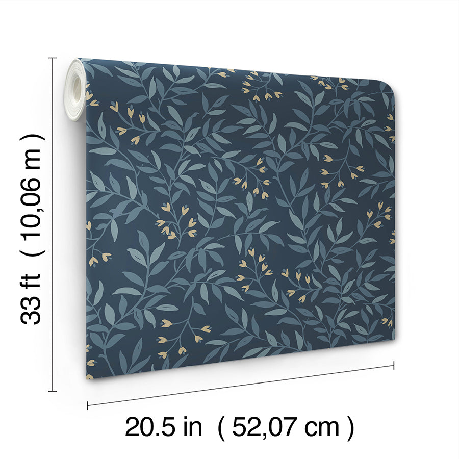 Senna Navy Budding Vines Wallpaper  | Brewster Wallcovering - The WorkRm