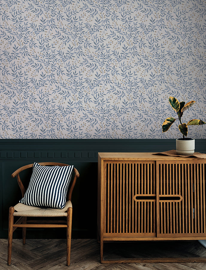 Senna Blue Budding Vines Wallpaper  | Brewster Wallcovering - The WorkRm