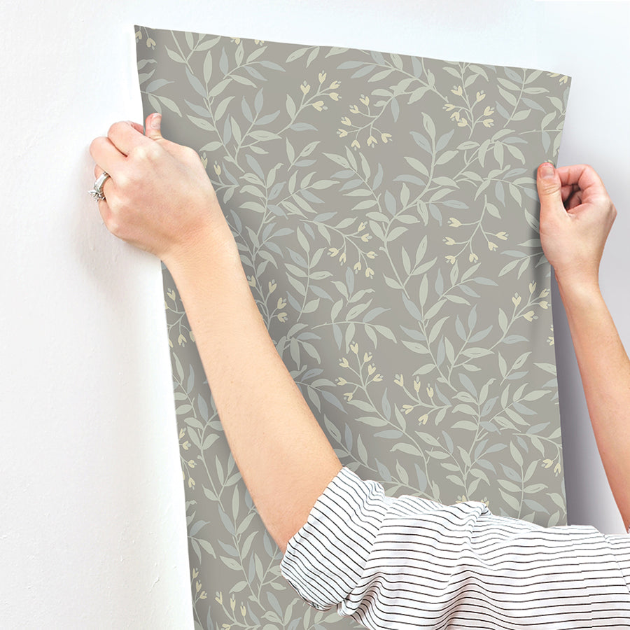 Senna Silver Budding Vines Wallpaper  | Brewster Wallcovering - The WorkRm