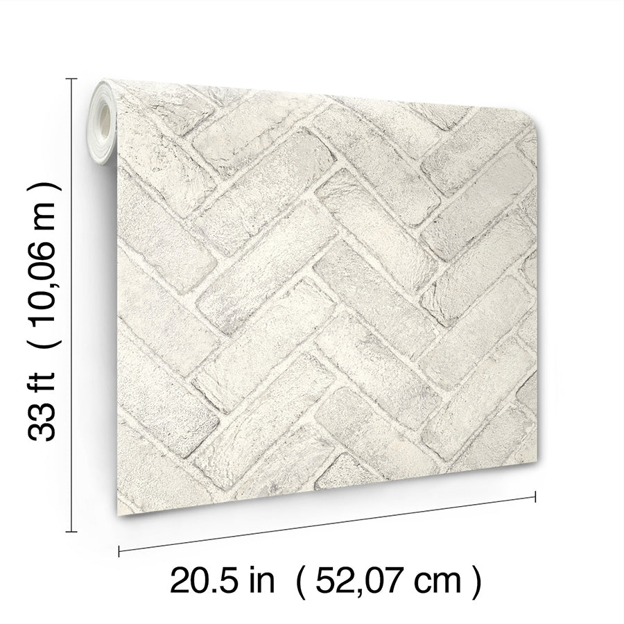 Canelle White Brick Herringbone Wallpaper  | Brewster Wallcovering - The WorkRm