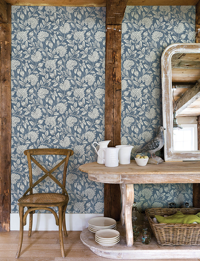 Vadouvan Navy Jacobean Trail Wallpaper  | Brewster Wallcovering - The WorkRm