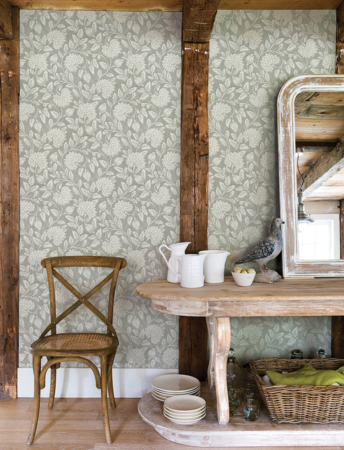 Vadouvan Grey Jacobean Trail Wallpaper - Brewster Wallcovering