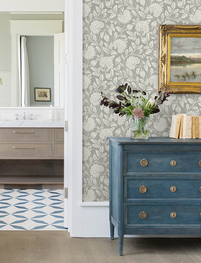 Vadouvan Grey Jacobean Trail Wallpaper - Brewster Wallcovering