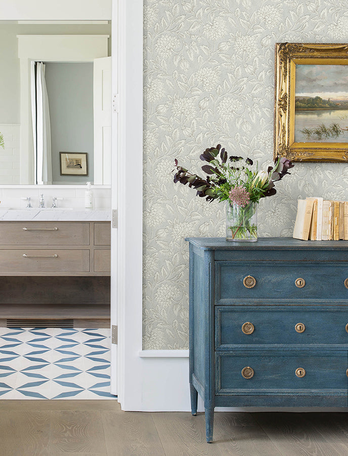 Vadouvan Light Blue Jacobean Trail Wallpaper - Brewster Wallcovering