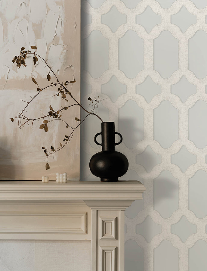 Chervil Sky Blue Trellis Wallpaper  | Brewster Wallcovering - The WorkRm