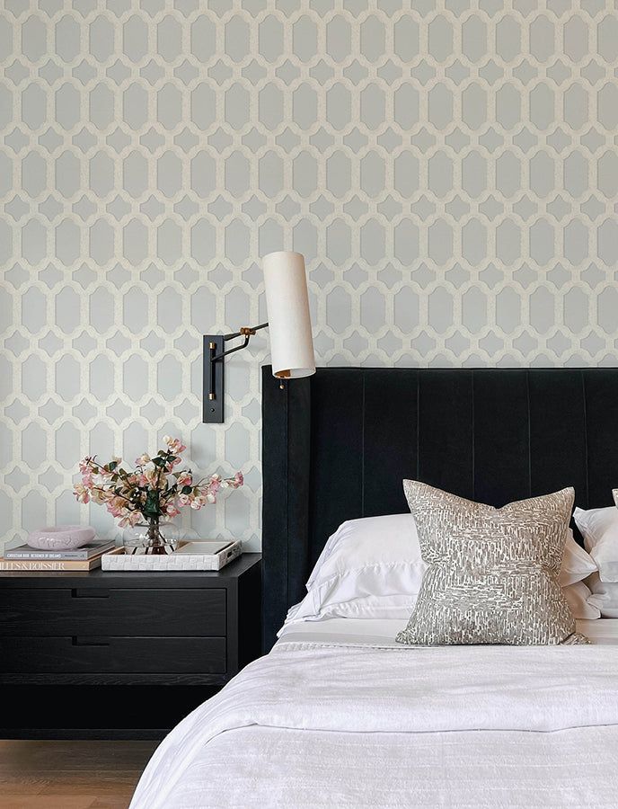 Chervil Sky Blue Trellis Wallpaper  | Brewster Wallcovering - The WorkRm