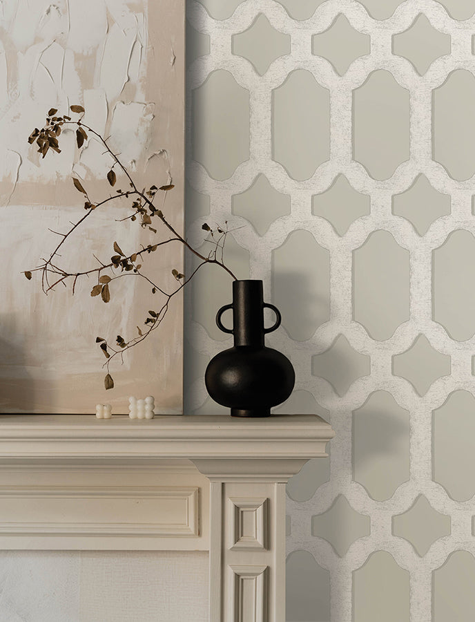 Chervil Light Grey Trellis Wallpaper  | Brewster Wallcovering - The WorkRm