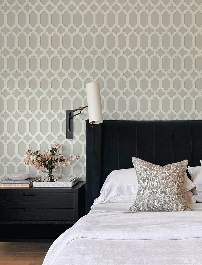 Chervil Light Grey Trellis Wallpaper  | Brewster Wallcovering - The WorkRm