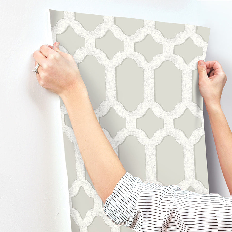 Chervil Light Grey Trellis Wallpaper  | Brewster Wallcovering - The WorkRm