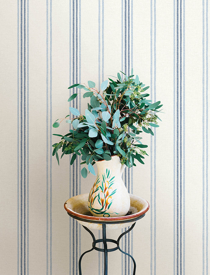 Lovage Blue Linen Stripe Wallpaper  | Brewster Wallcovering - The WorkRm