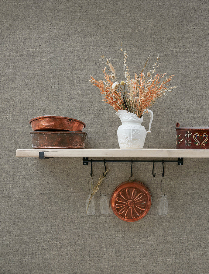 Chambray Grey Fabric Weave Wallpaper - Brewster Wallcovering