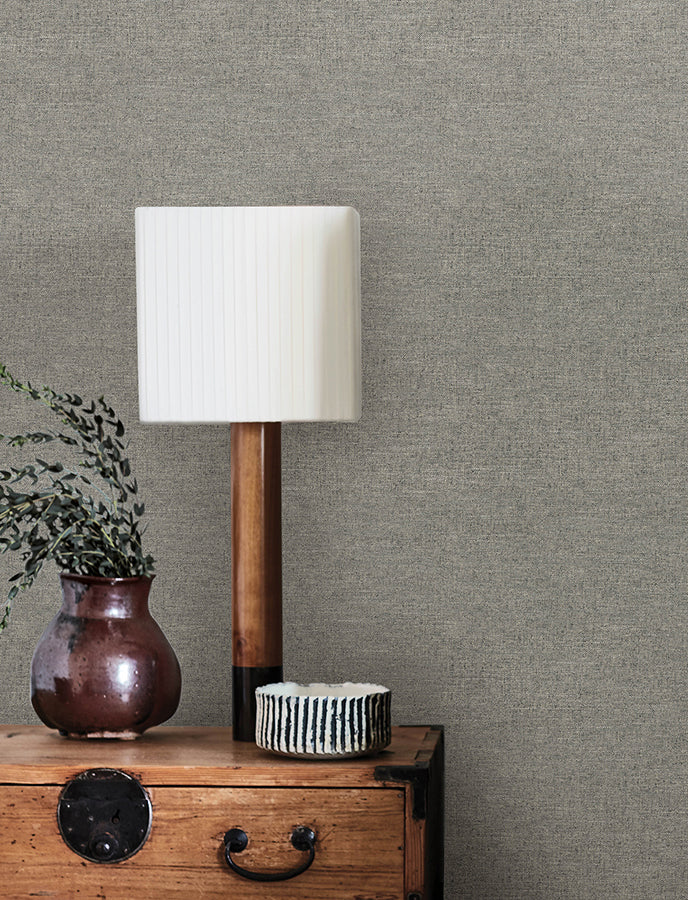 Chambray Grey Fabric Weave Wallpaper - Brewster Wallcovering