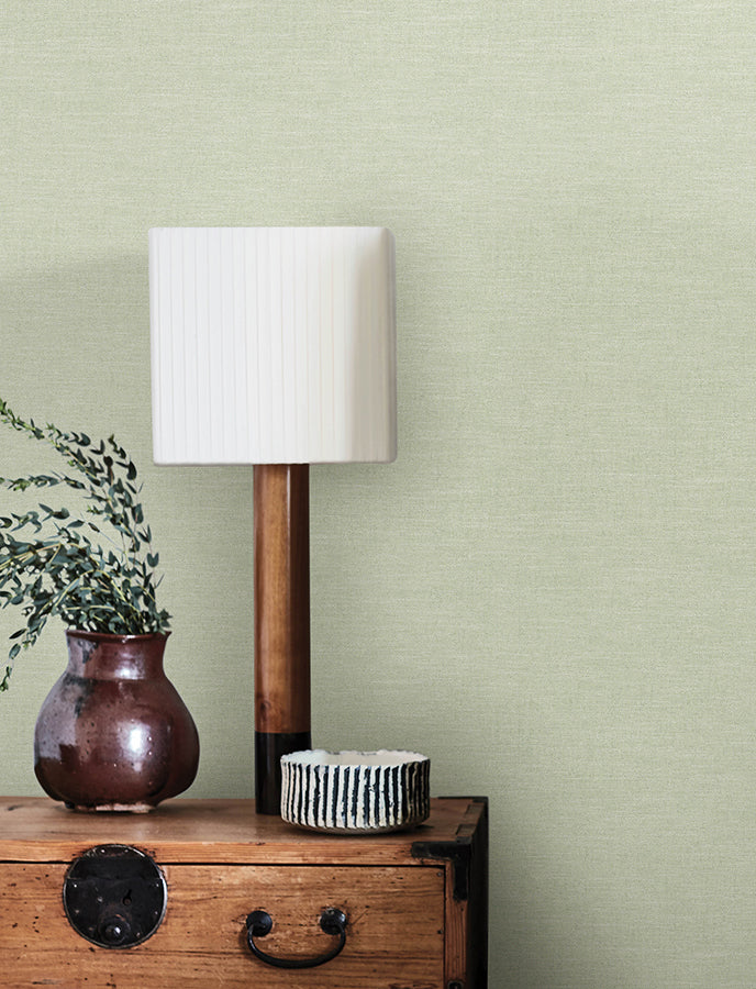 Chambray Sage Fabric Weave Wallpaper - Brewster Wallcovering