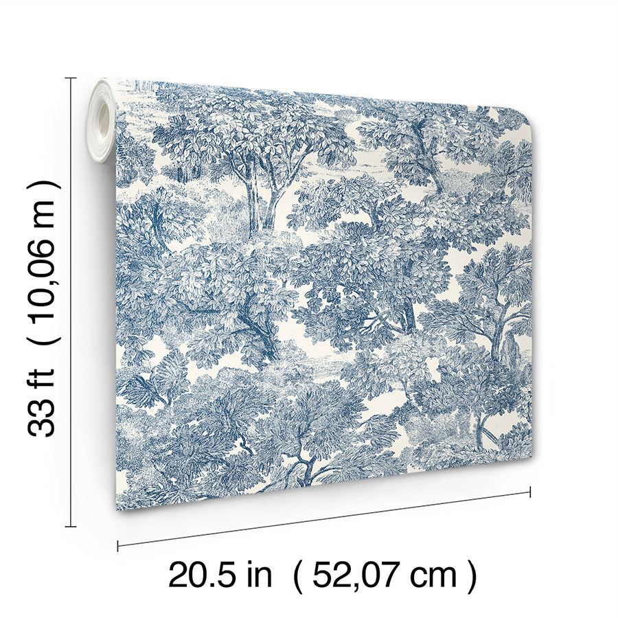 Spinney Blue Toile Wallpaper  | Brewster Wallcovering