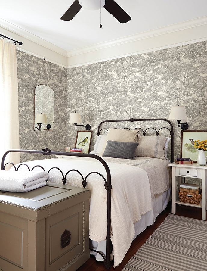Spinney Grey Toile Wallpaper  | Brewster Wallcovering