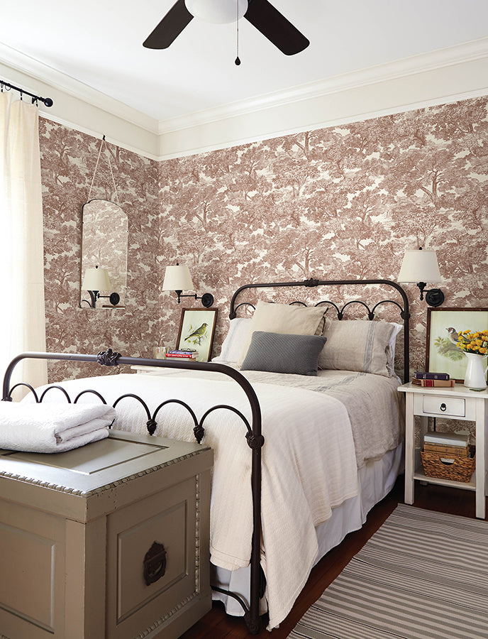 Spinney Red Toile Wallpaper - Brewster Wallcovering