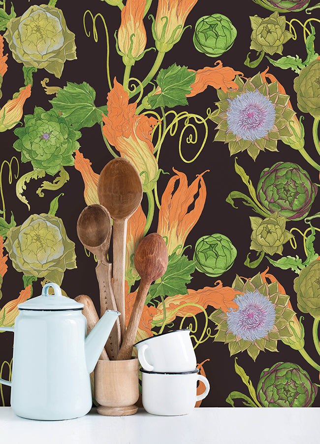 Black Artichoke Peel and Stick Wallpaper - Brewster Wallcovering