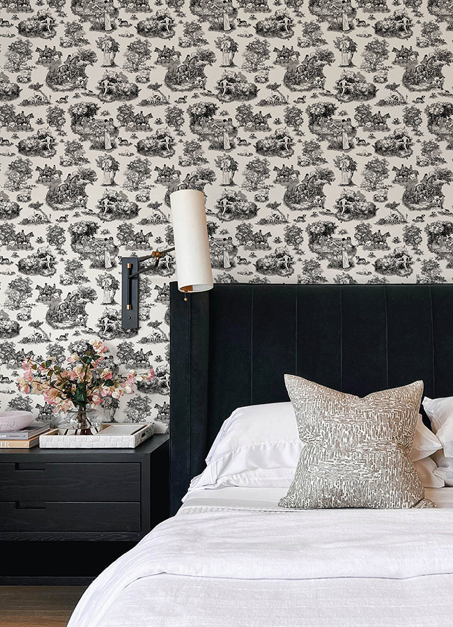 Black The Chase Peel and Stick Wallpaper - Brewster Wallcovering