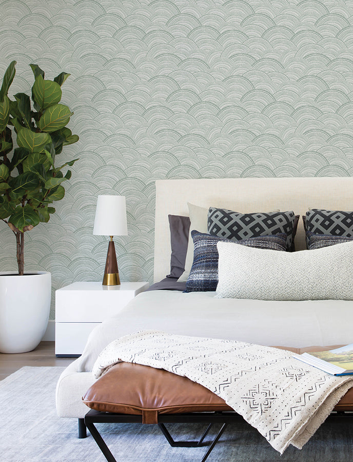 Encircle Sea Green Geometric Wallpaper  | Brewster Wallcovering - The WorkRm