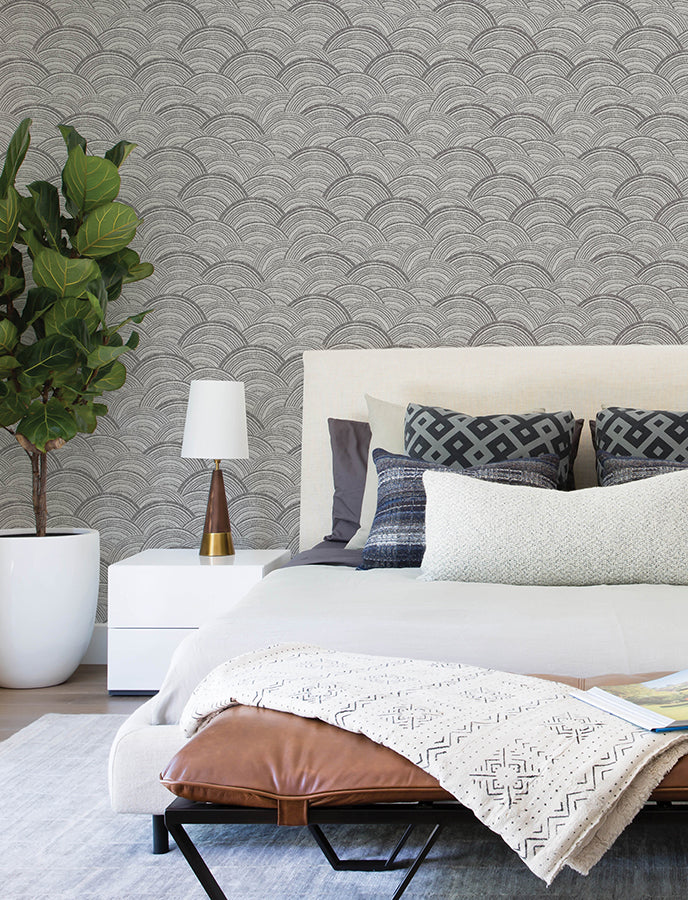 Encircle Black Geometric Wallpaper  | Brewster Wallcovering - The WorkRm