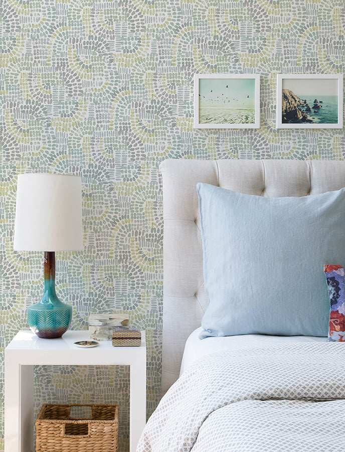 Wanderer Aquamarine Mosaic Wallpaper - Brewster Wallcovering