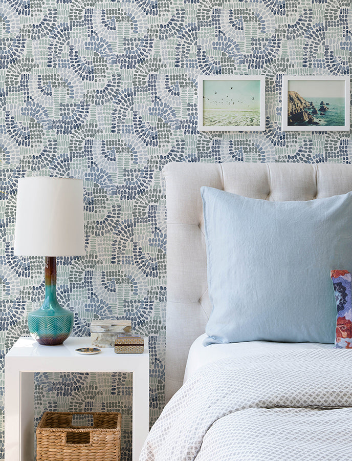 Wanderer Blueberry Mosaic Wallpaper - Brewster Wallcovering