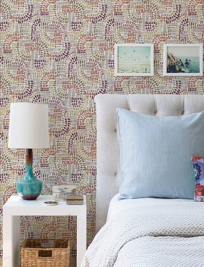 Wanderer Multicolor Mosaic Wallpaper - Brewster Wallcovering