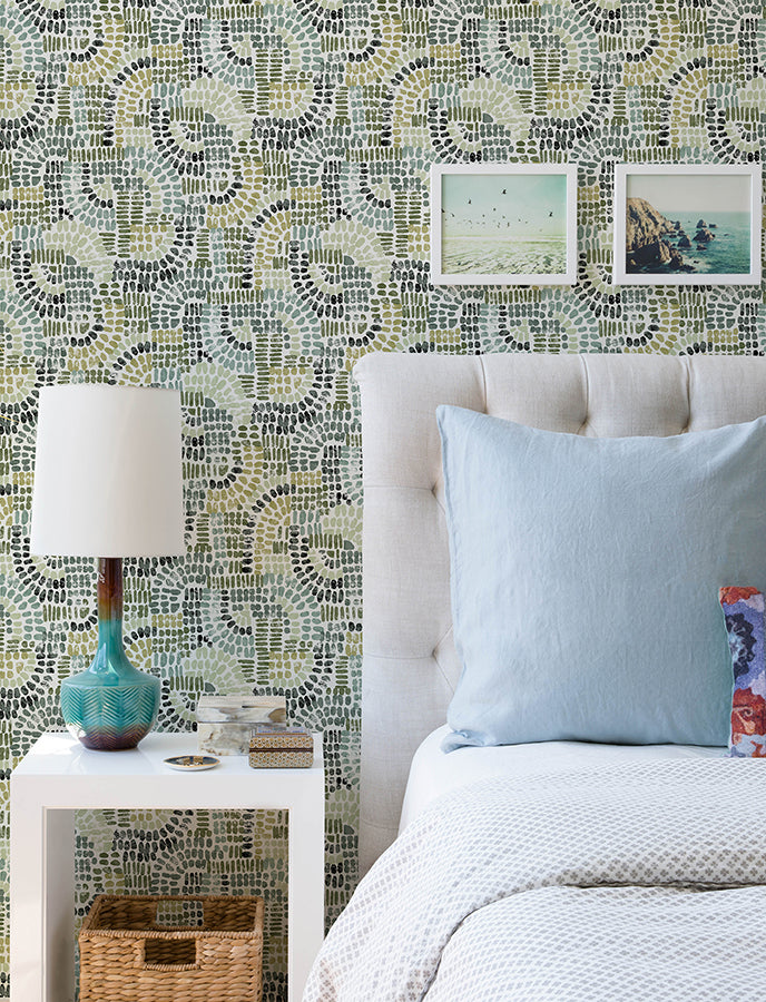 Wanderer Evergreen Mosaic Wallpaper - Brewster Wallcovering