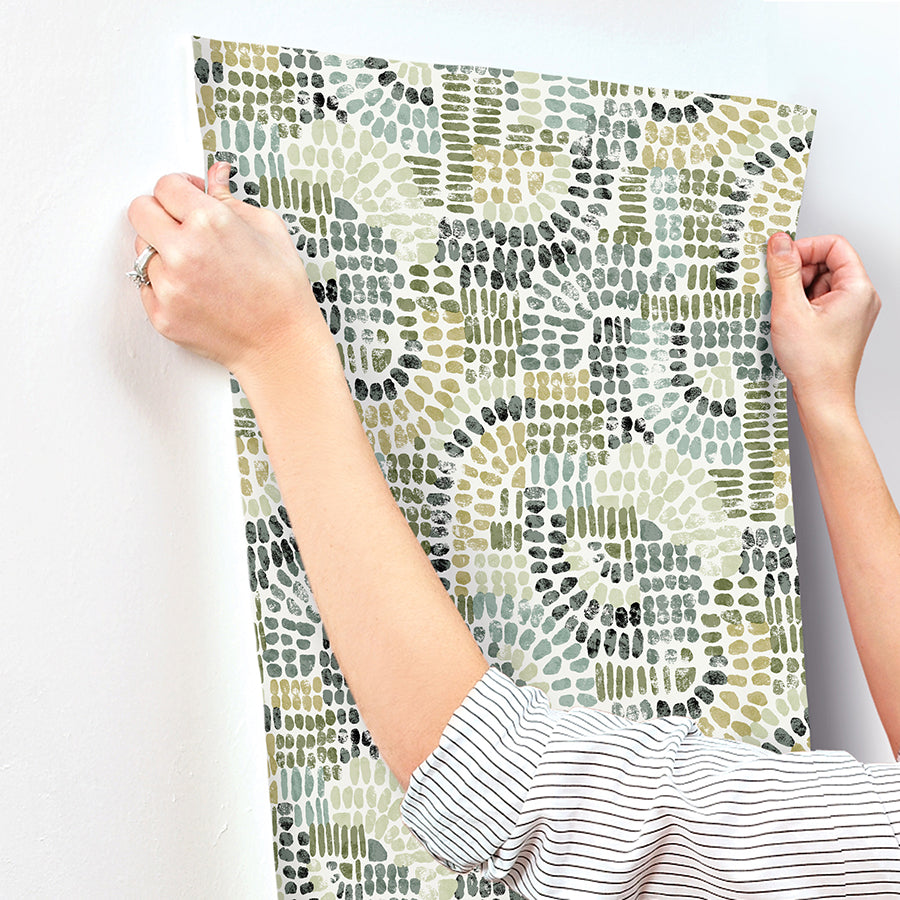 Wanderer Evergreen Mosaic Wallpaper - Brewster Wallcovering