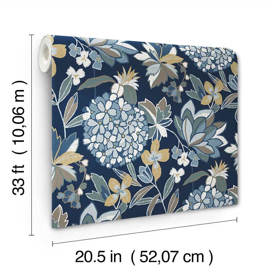 Valdivian Indigo Floral Wallpaper  | Brewster Wallcovering - The WorkRm