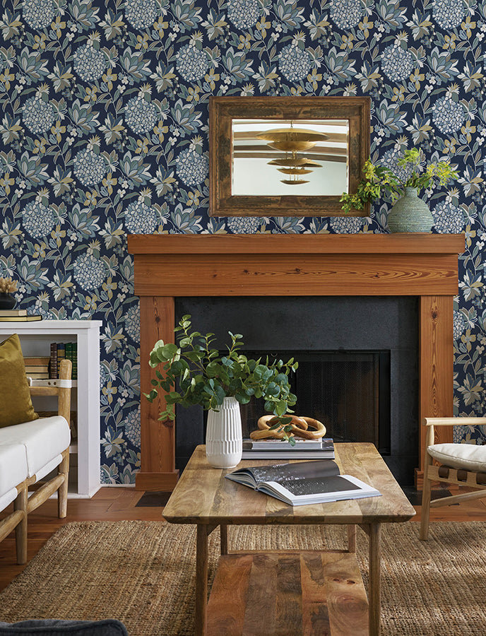 Valdivian Indigo Floral Wallpaper  | Brewster Wallcovering - The WorkRm