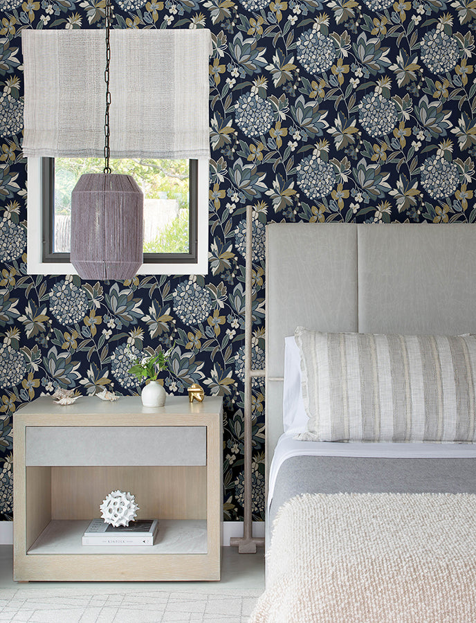 Valdivian Indigo Floral Wallpaper  | Brewster Wallcovering - The WorkRm