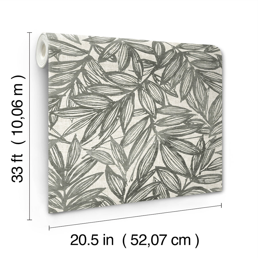 Rhythmic Charcoal Leaf Wallpaper  | Brewster Wallcovering - The WorkRm