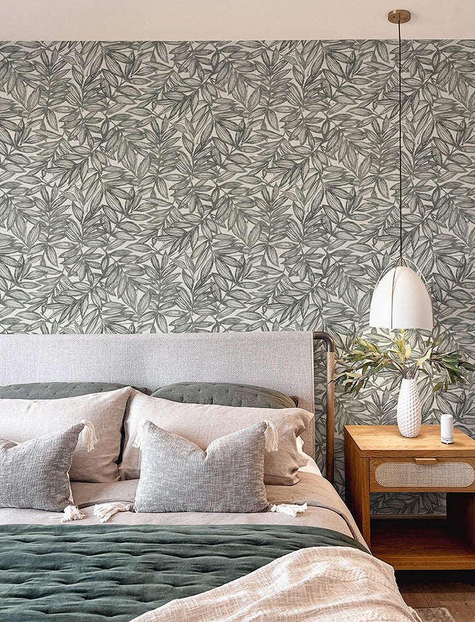 Rhythmic Charcoal Leaf Wallpaper  | Brewster Wallcovering - The WorkRm