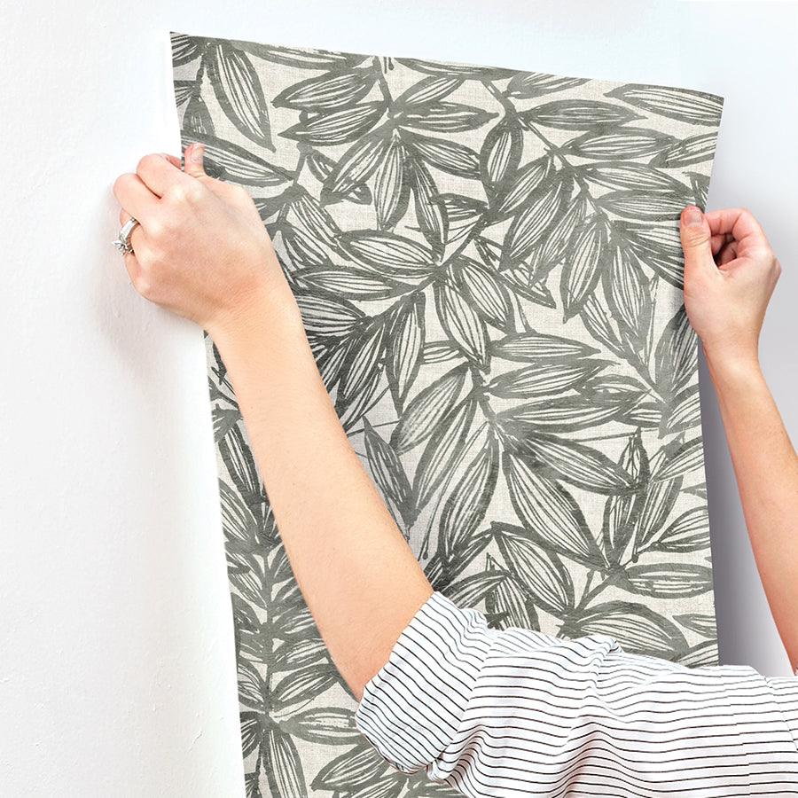 Rhythmic Charcoal Leaf Wallpaper  | Brewster Wallcovering - The WorkRm