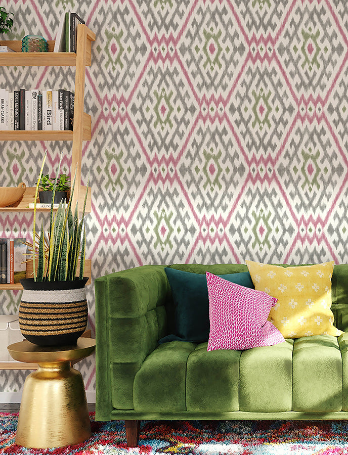 Solola Fuchsia Ikat Wallpaper  | Brewster Wallcovering