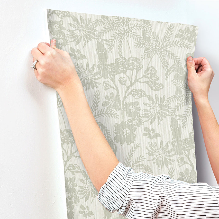 Jacaranda Sage Tropical Trail Wallpaper - Brewster Wallcovering