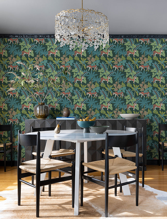 Caspian Evergreen Jungle Prowl Wallpaper - Brewster Wallcovering