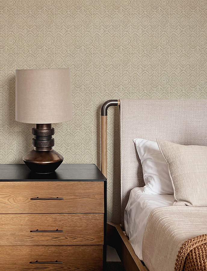 Gallivant Neutral Woven Geometric Wallpaper  | Brewster Wallcovering - The WorkRm