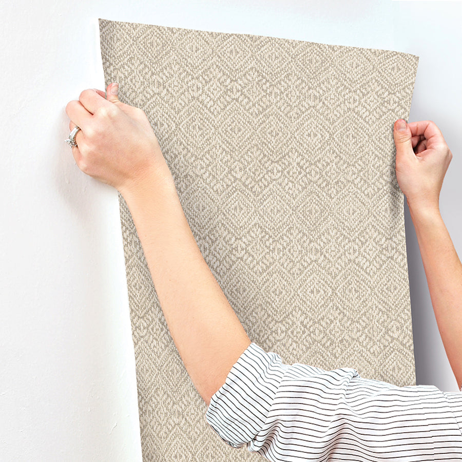 Gallivant Neutral Woven Geometric Wallpaper  | Brewster Wallcovering - The WorkRm