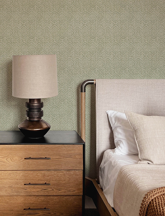 Gallivant Sage Woven Geometric Wallpaper  | Brewster Wallcovering - The WorkRm