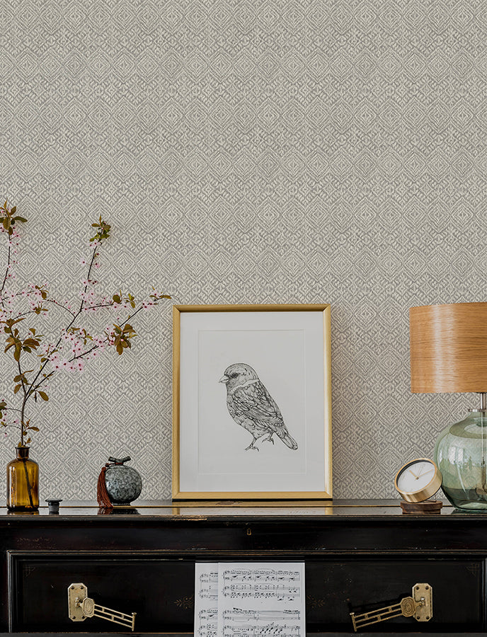 Gallivant Grey Woven Geometric Wallpaper  | Brewster Wallcovering - The WorkRm