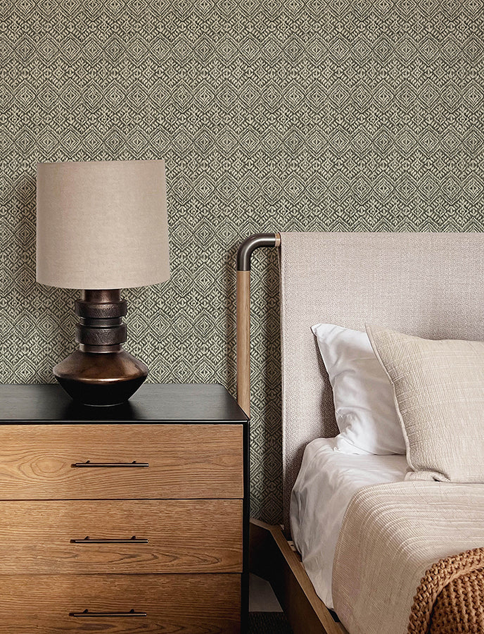 Gallivant Black Woven Geometric Wallpaper  | Brewster Wallcovering - The WorkRm