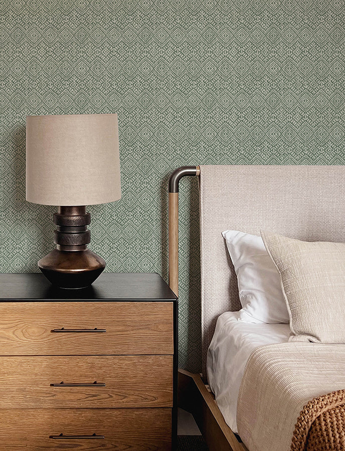 Gallivant Green Woven Geometric Wallpaper - Brewster Wallcovering