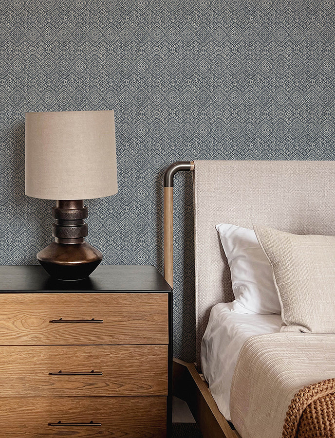 Gallivant Indigo Woven Geometric Wallpaper  | Brewster Wallcovering - The WorkRm