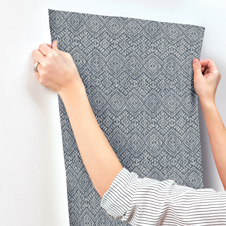 Gallivant Indigo Woven Geometric Wallpaper  | Brewster Wallcovering - The WorkRm