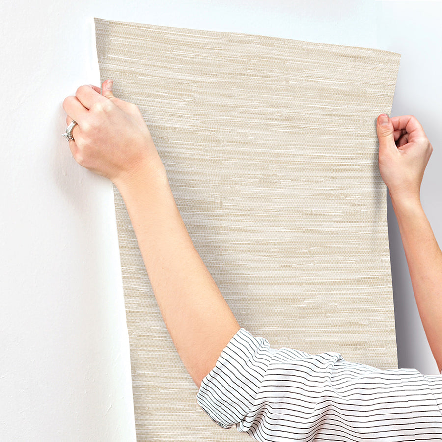 Exhale Dove Woven Faux Grasscloth Wallpaper  | Brewster Wallcovering - The WorkRm