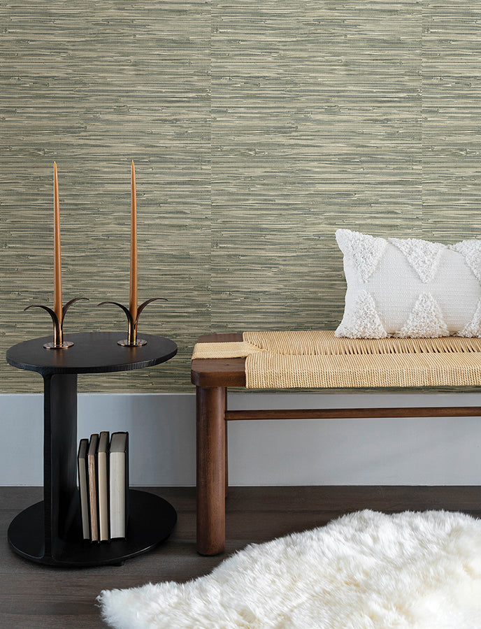 Exhale Moss Woven Faux Grasscloth Wallpaper - Brewster Wallcovering