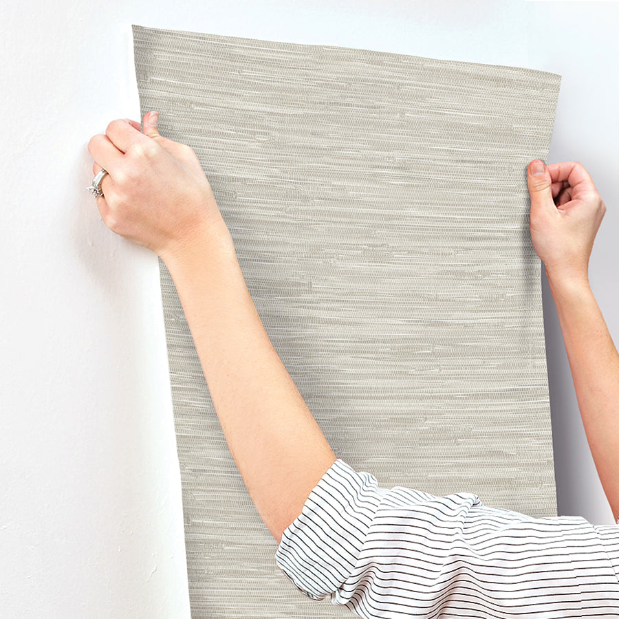 Exhale Light Grey Woven Faux Grasscloth Wallpaper  | Brewster Wallcovering - The WorkRm